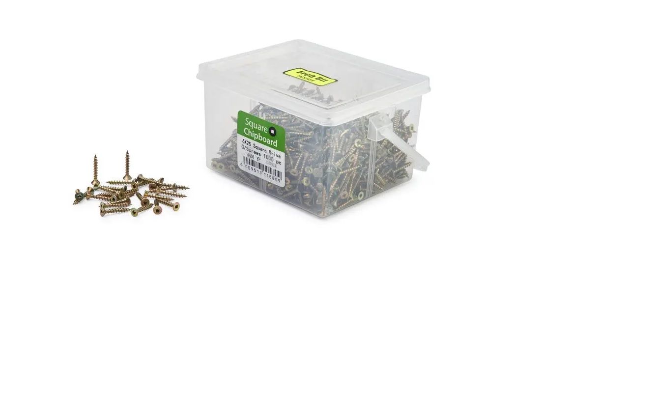 Chipboard Screws, Square, No.6, 3.5mm x 25mm, 1000 Pieces BY WOODLY