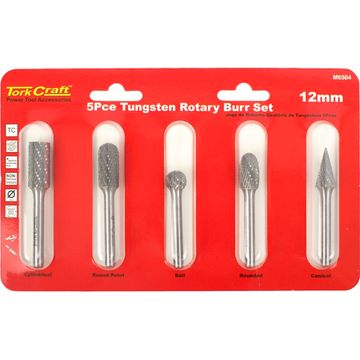 Rotary Burr Set 5 Pc Asstd 12Mm Dia Tungsten