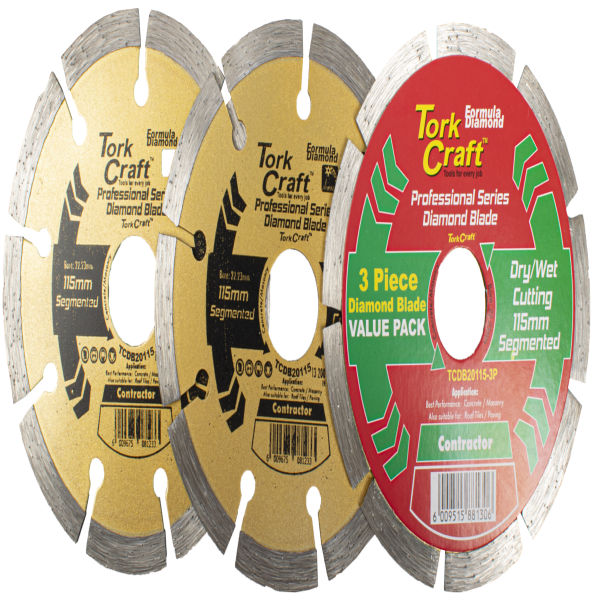 Tork Craft - Diamond Blade Segmented 115mm Bulk 3 Pack Shrink