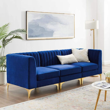 Sage 3 Seater Tufted Velvet Loveseat-Blue