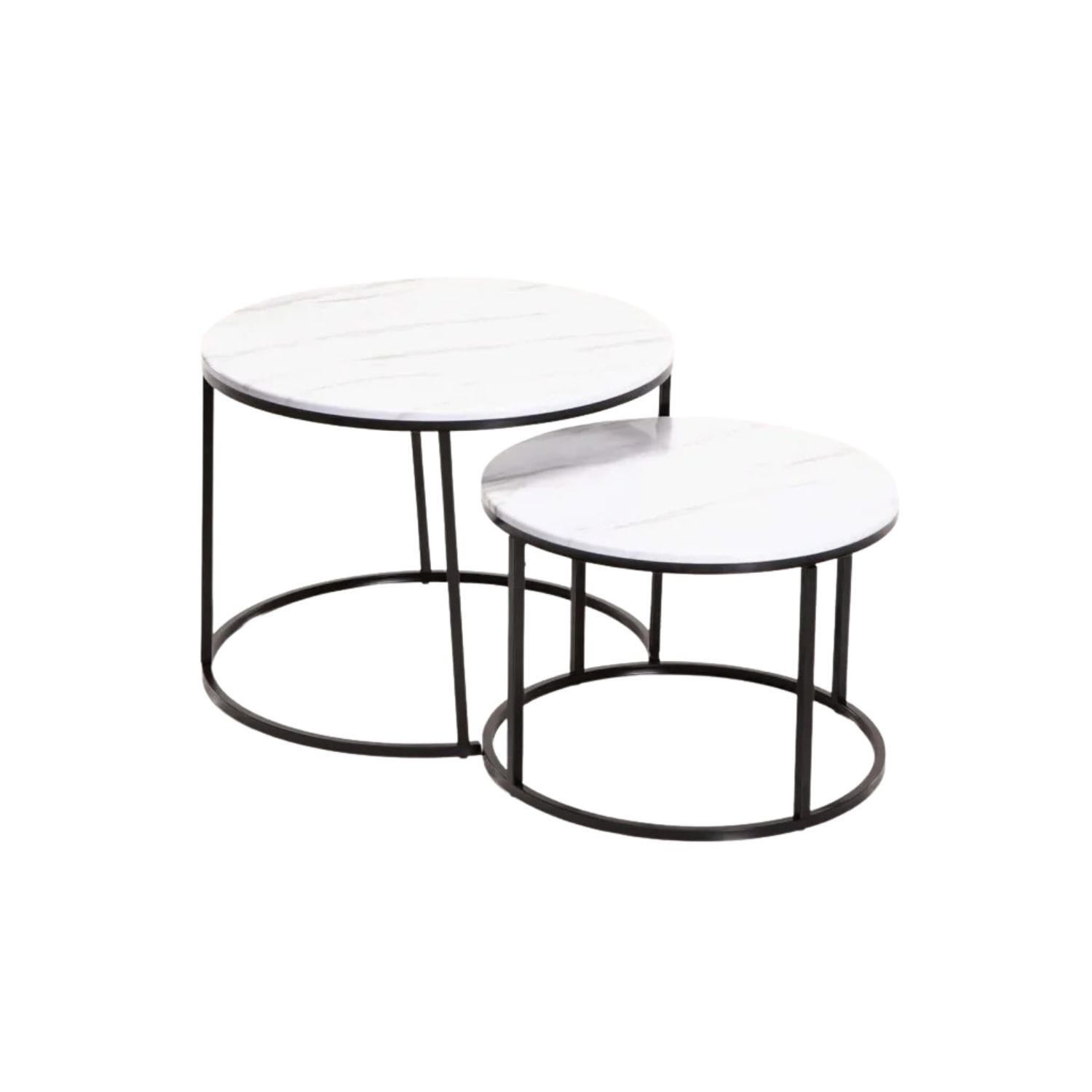 Set of 2 Round Marble Look Nesting Tables - Black/White