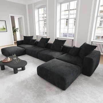 Ariana Corduroy U Shape Modular Sofa (black)