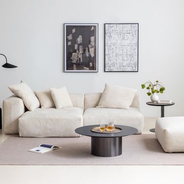 Corduroy Modular Wide Seat Chaise Sofa Block - Cream