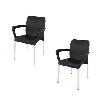 Heavy Duty Plastic Stacking Chair – Bistro Design with Armrests - Black - Set of 2
