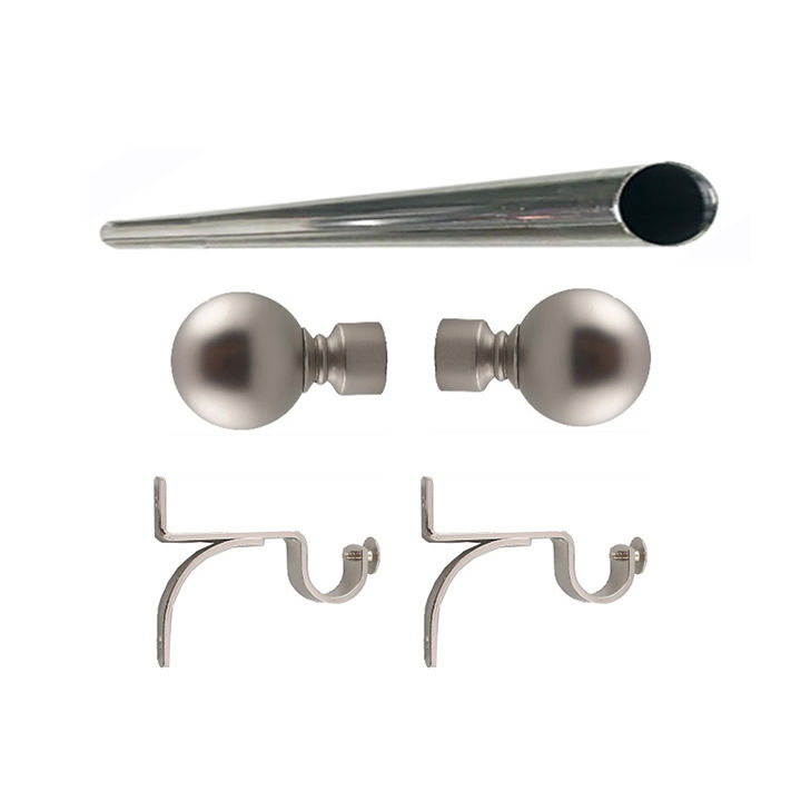 Matoc 25mm Single Curtain Pole Set - Silver - Ball Finials - 1.5m
