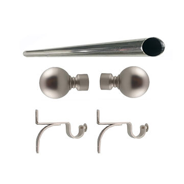 Matoc 25mm Single Curtain Pole Set - Silver - Ball Finials - 1.5m