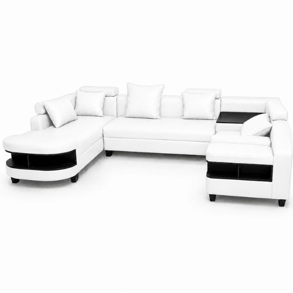 Clarence U Shape Sectional Corner Sofa-Bonded Leather White