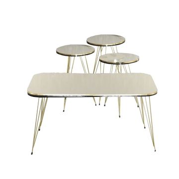 4 Piece Marble Look Wood Living Room Table Set - White