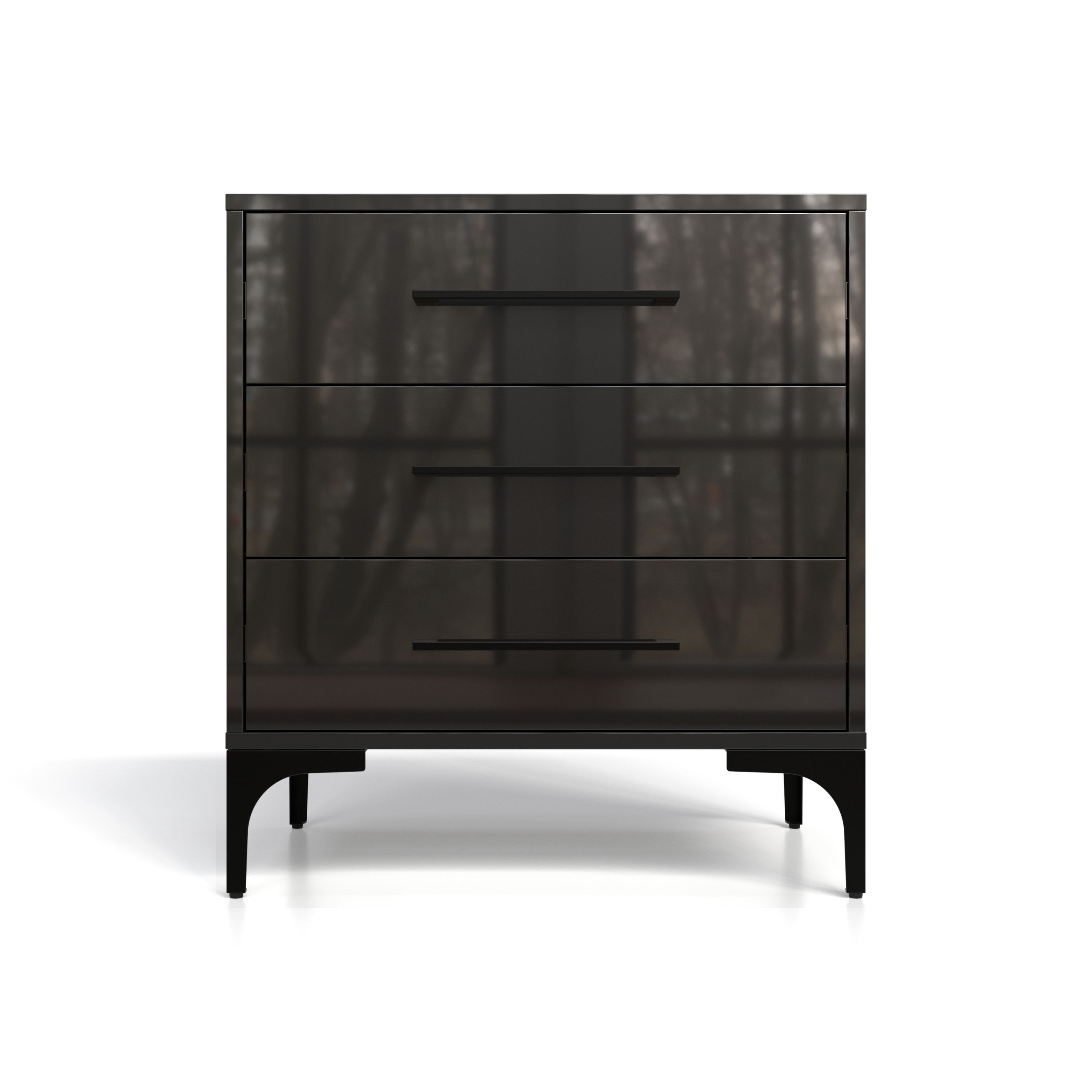 BAM! High Gloss Three Drawer Bedside Table - Black
