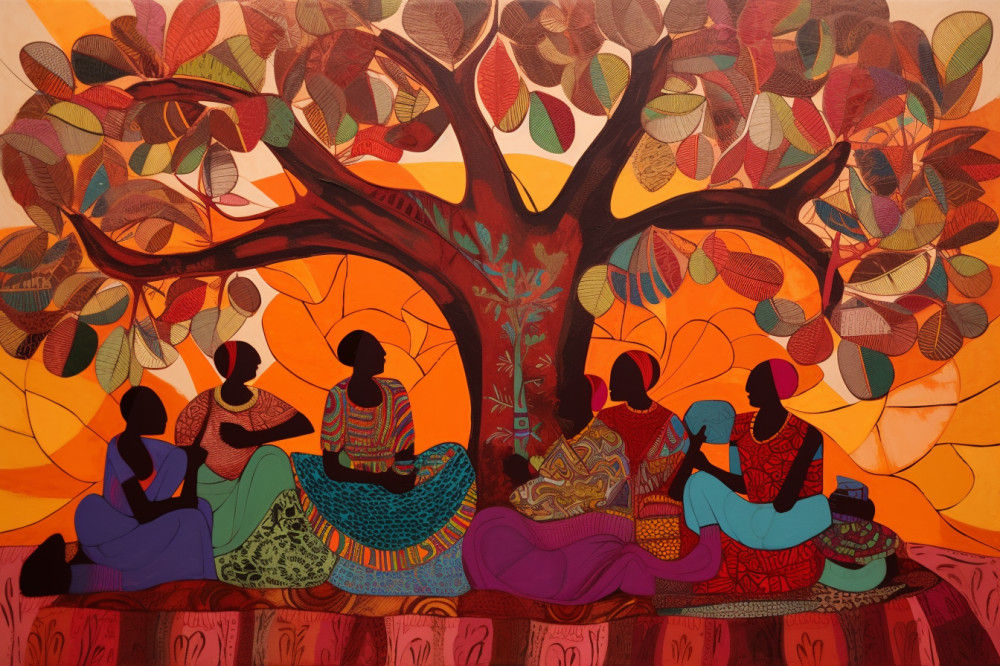 Canvas Wall Art - African Villagers Under a Tree - A1495 - [120 x 80 cm]