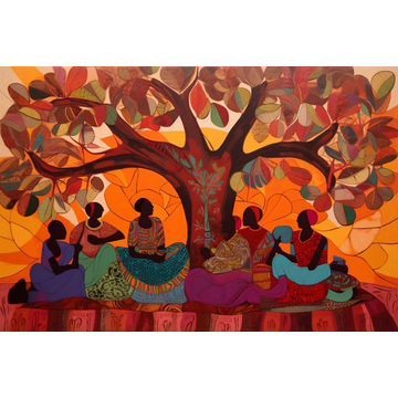 Canvas Wall Art - African Villagers Under a Tree - A1495 - [120 x 80 cm]