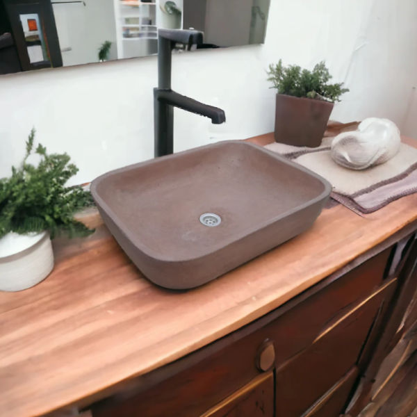 Choc Plum Concave Rectangle Concrete Basin 52x40x13cm