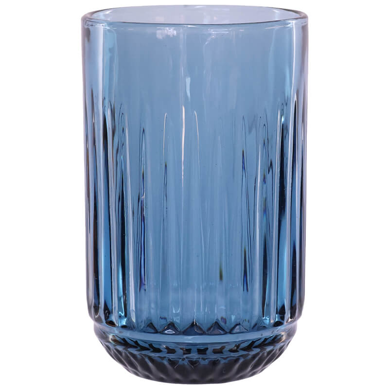Vintage Ribbed Blue Tumbler Glass 410ml set of 6