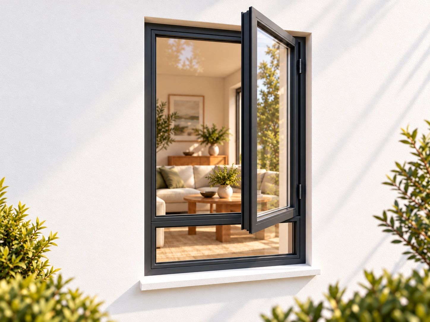 Kenzo Premium Side-Hung Aluminium Window - Charcoal, 600 1500 mm, Right Side Opener with Fixed Bottom Pane