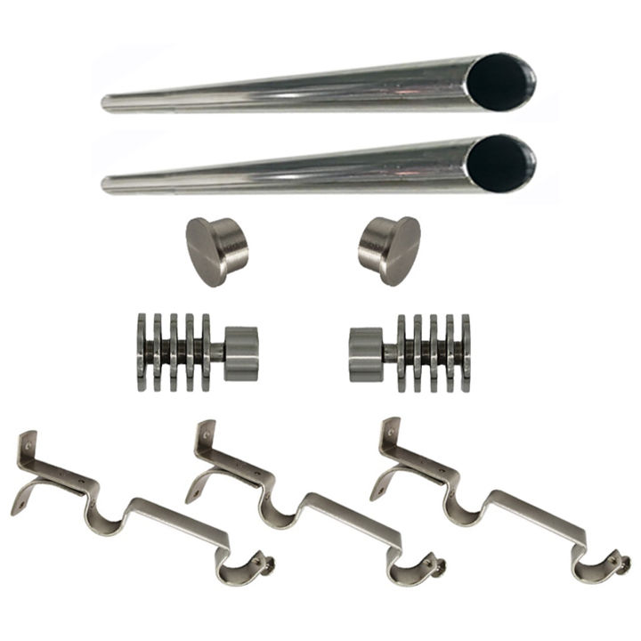 Matoc 25mm Double Curtain Pole Set -SIlver -Dbl extend brkts -Five Circle Finials -2.0m