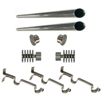 Matoc 25mm Double Curtain Pole Set -SIlver -Dbl extend brkts -Five Circle Finials -2.0m