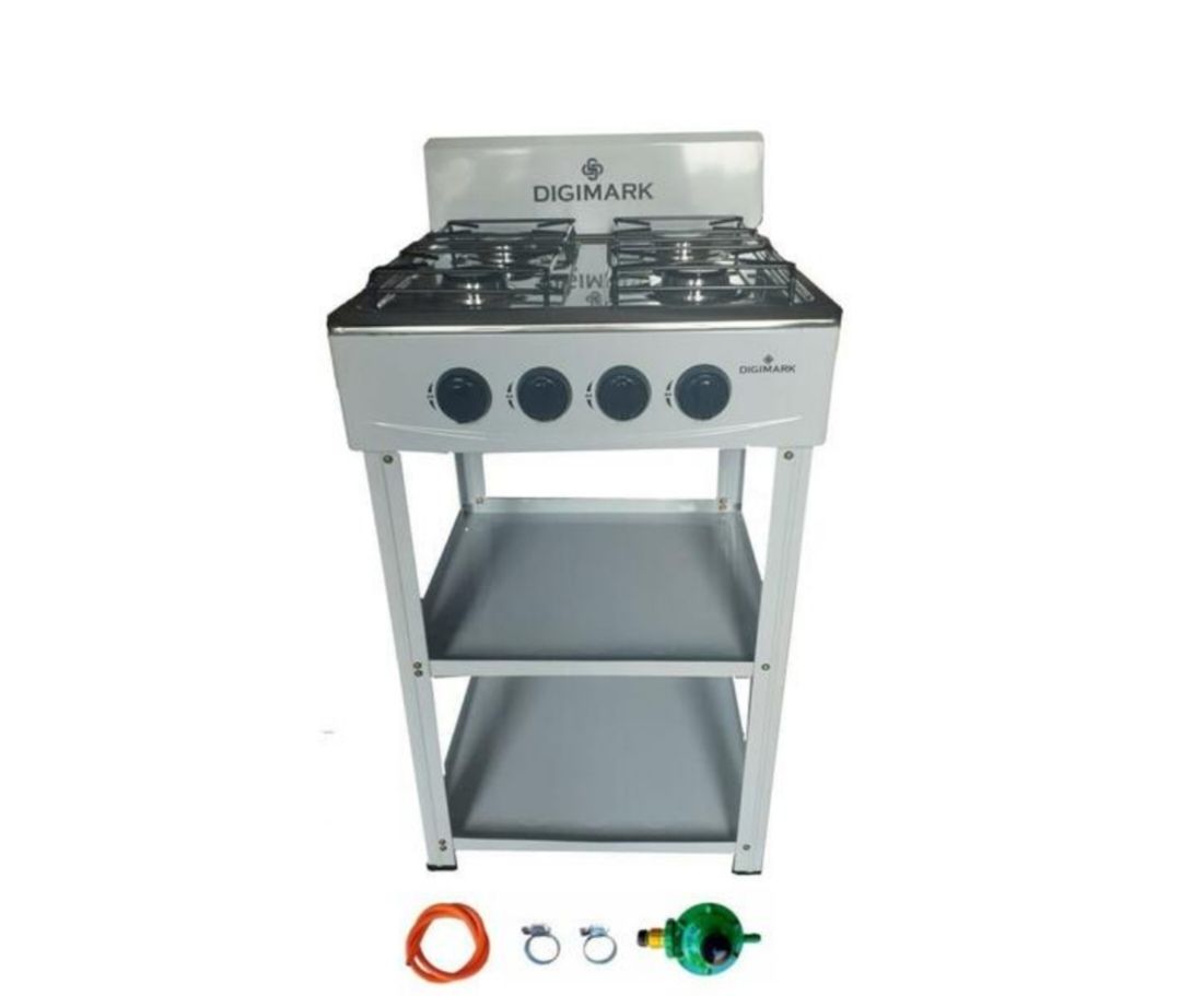Freestanding 4 Burner Gas Stove with Shelves and Fittings