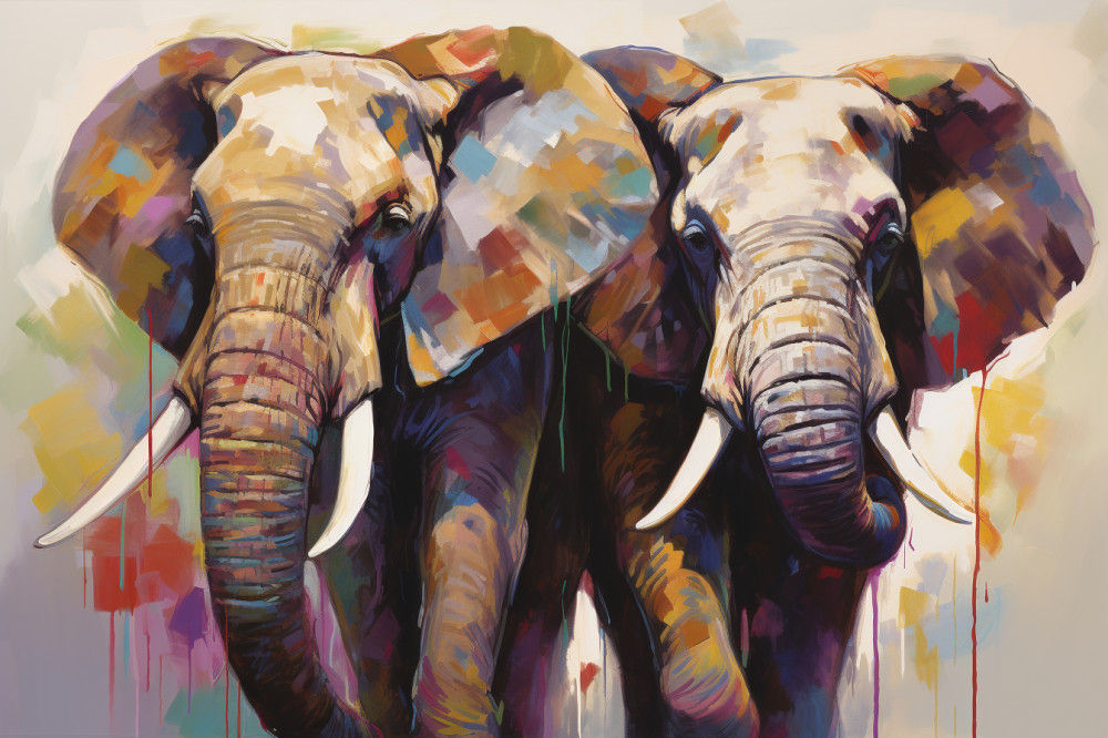 Canvas Wall Art - Two Elephants Walking - A1379 - [120 x 80 cm]