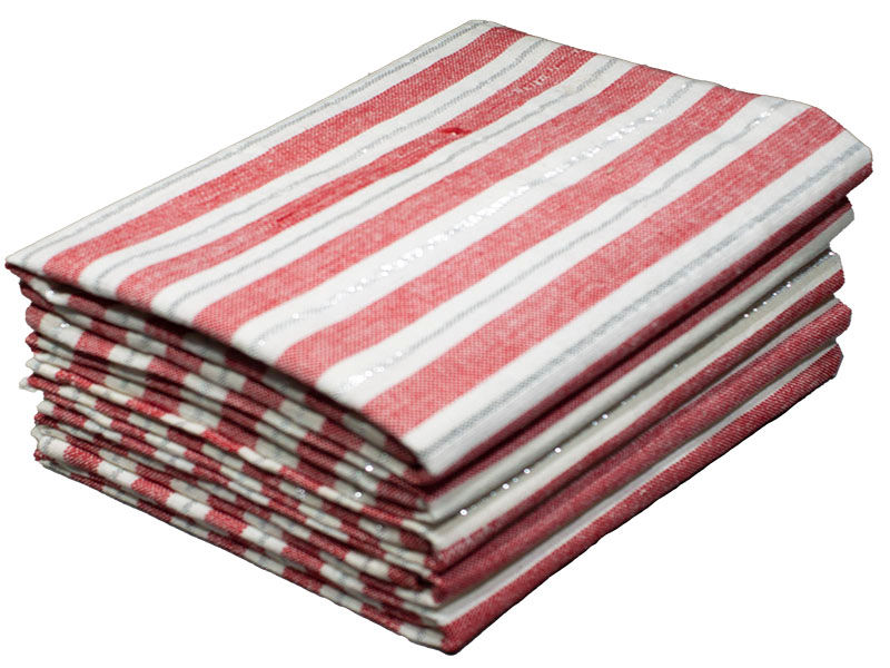Multipurpose, Easy Fit, Absorbent Kitchen Towel - Design 2059 - 040x075cms - (05 Pc Pack) - Stripes - Tomato