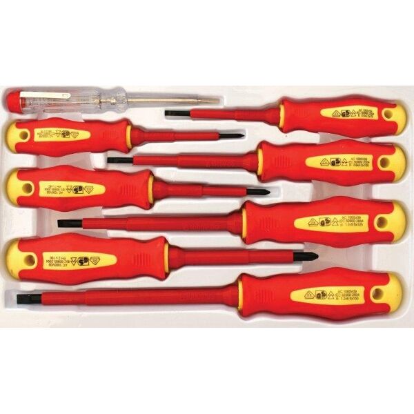 8Pc Screwdriver & Tester Set Electricians Insulated Vde