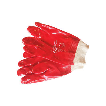 Glove - Pvc - Knit Wrist - Red - 27cm  - 4 Pack