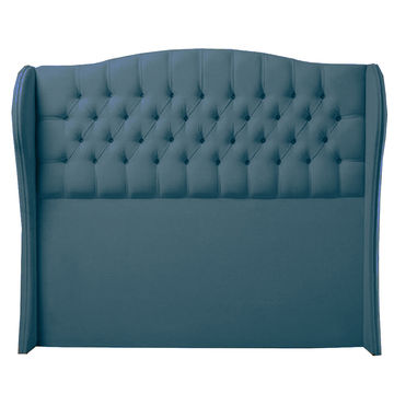 Codie Velvet Buttoned Winged Headboard Queen Blue