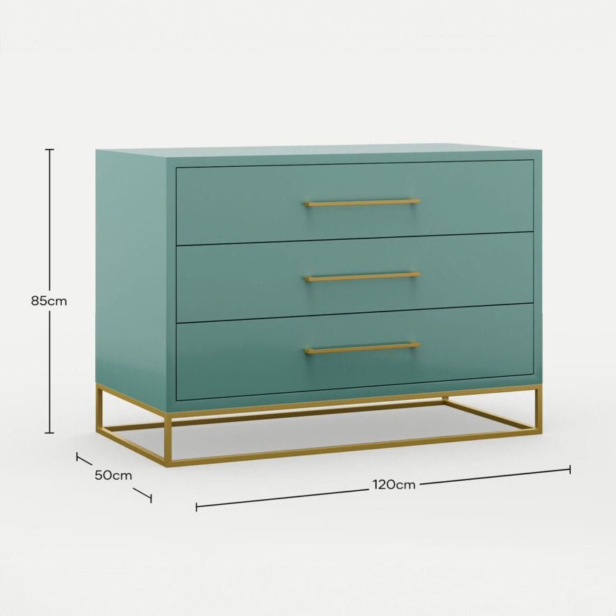 3 Drawer Server Lilo Satin Turquoise - Gold Frame