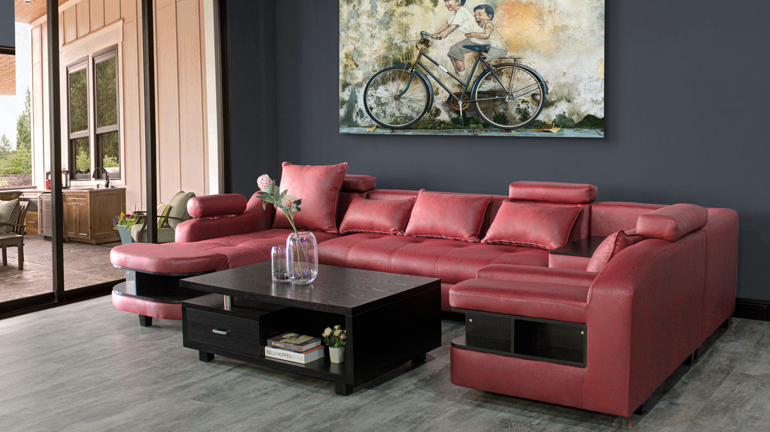Clarence U Shape Sectional Corner Sofa - Red