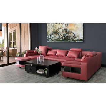 Clarence U Shape Sectional Corner Sofa - Red