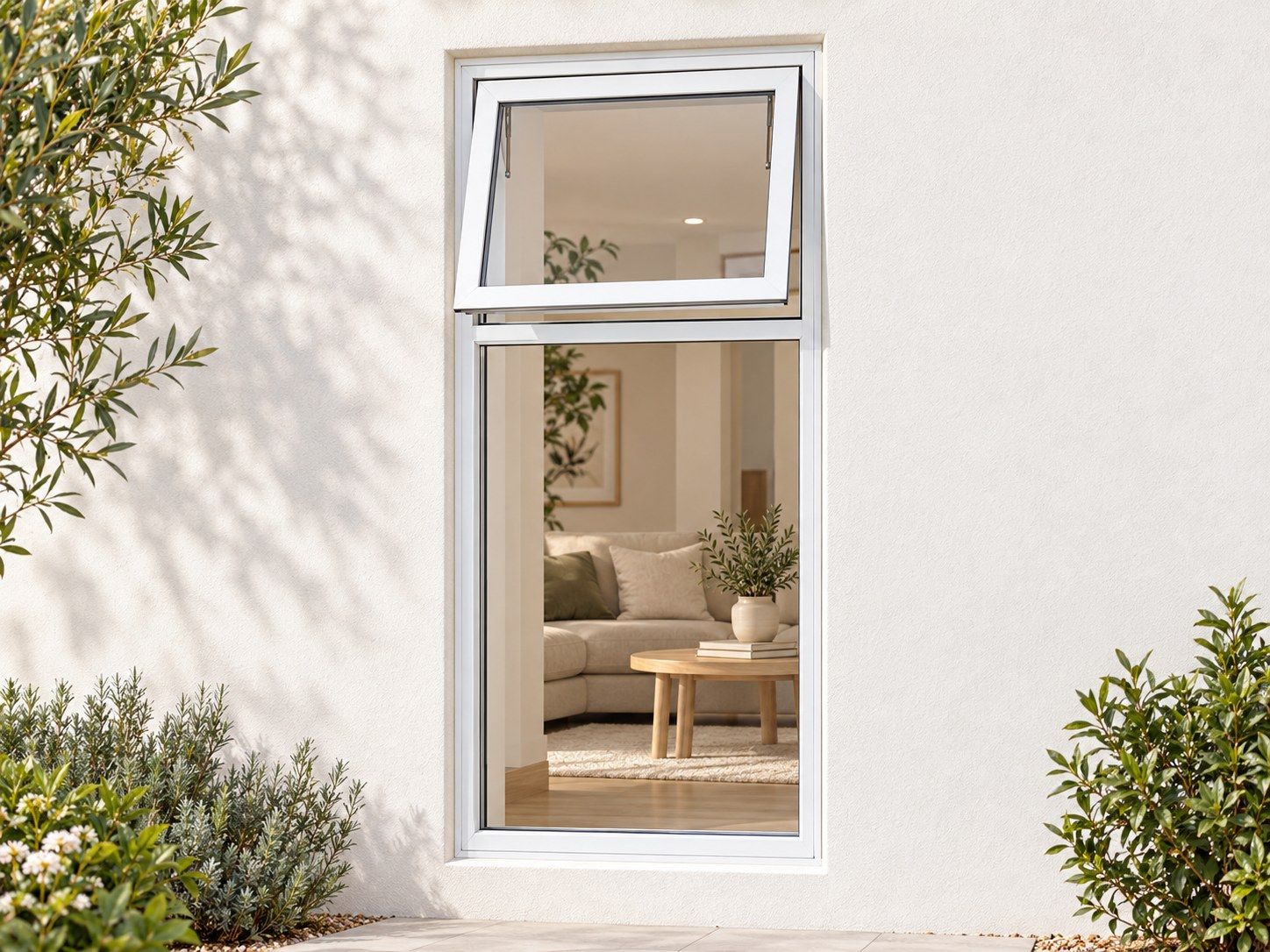 Kenzo Premium Top-Hung Aluminium Window - White, 600 1500 mm, Upper Opener with Fixed Lower Pane, Clear Glass