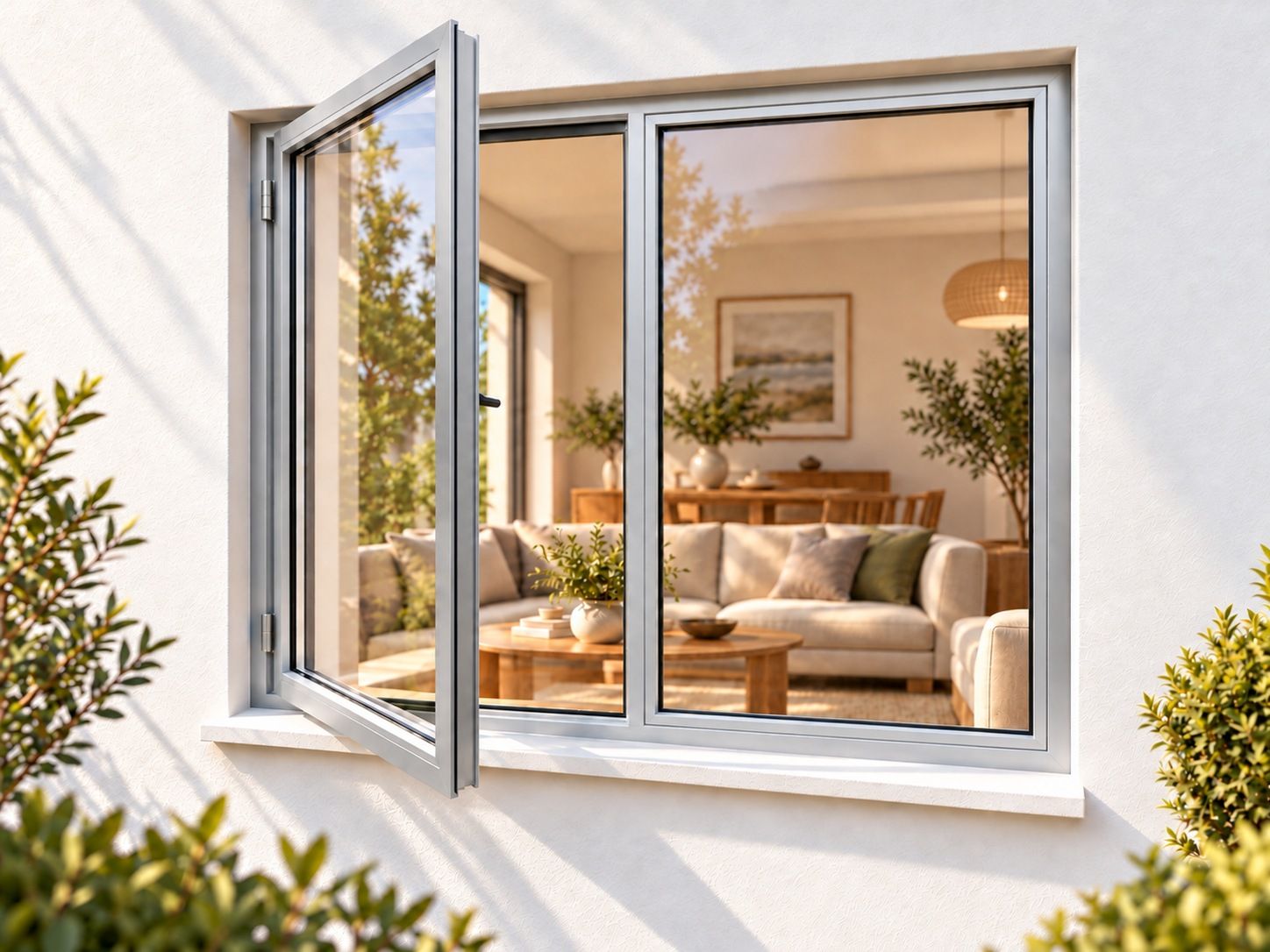 Kenzo Premium Side-Hung Aluminium Window - Silver, 1200 1200 mm, Left Side Opener