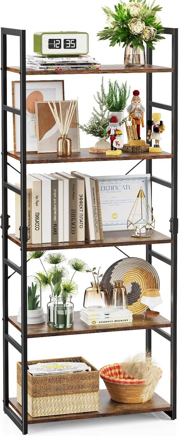 Bookshelf, 5 Tier Bookcase Tall, Storage Ladder Shelf, Standing Shelf for Book/Living Room/Office