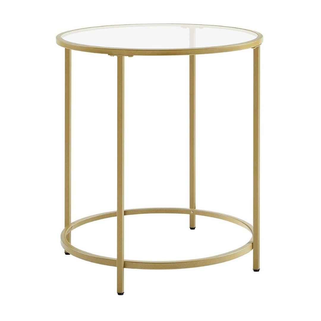 Lifespace Round Glass Side End Table with Gold Frame