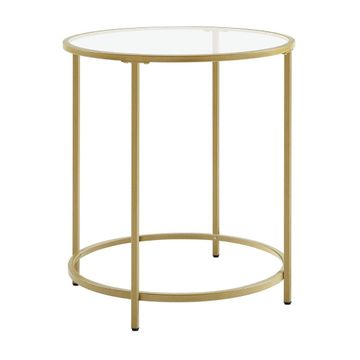 Lifespace Round Glass Side End Table with Gold Frame