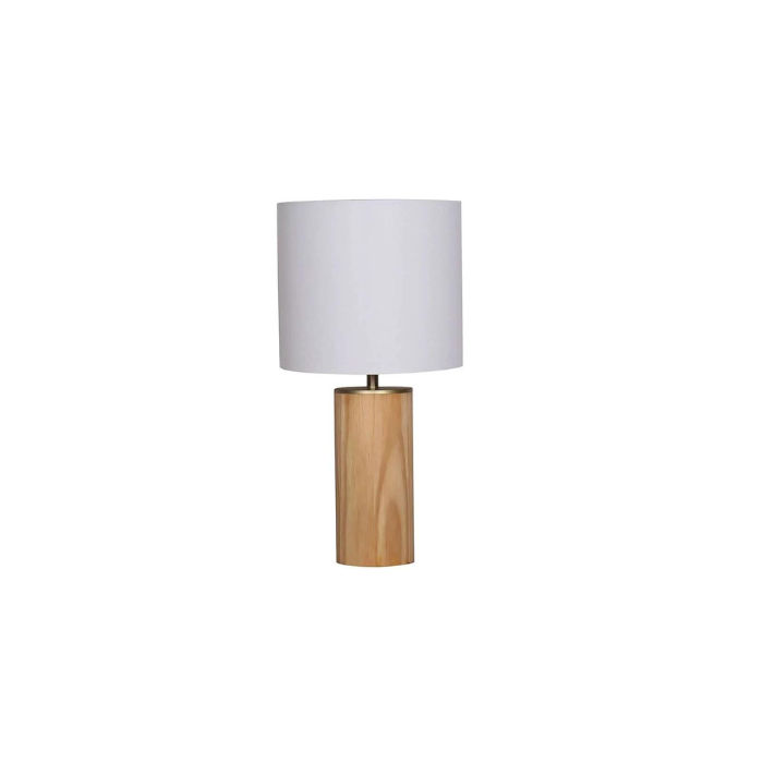 LAMP TABLE-WOODEN CYLINDER BASE-WHITE FABRIC Shade