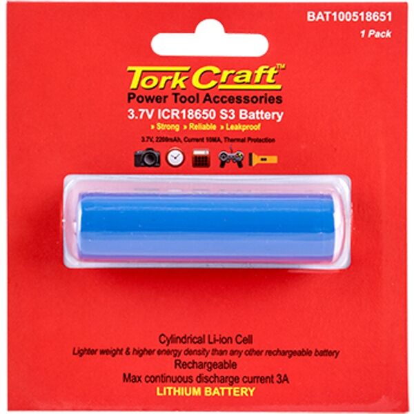 Battery 18650 Lithium 2200Mah Rechargeale Carded 1Pc