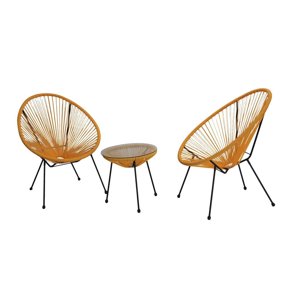 Outdoor Hand-Woven Rope 2Pc + Table Set - Brown