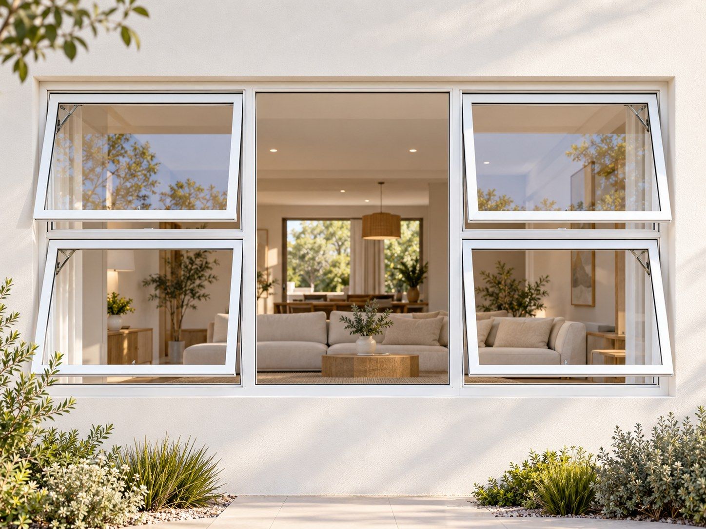 Kenzo Premium Top-Hung Aluminium Window - White, 2400 1200 mm, Four Openers with Fixed Centre, Clear Glass