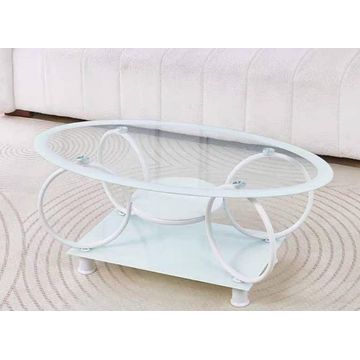 Oval Glass Coffee Table with White Loop Frame