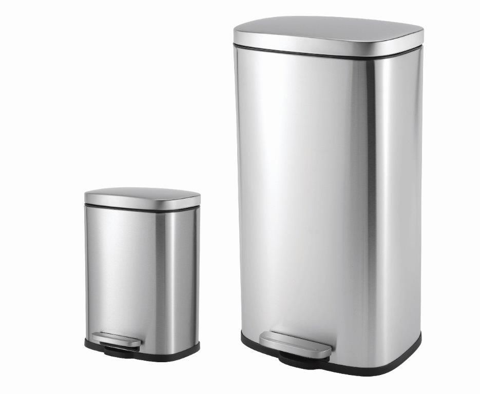 CASA MODENA 5L + 30L RECTANGLE S/STEEL PEDAL BIN COMBO SET - SILVER
