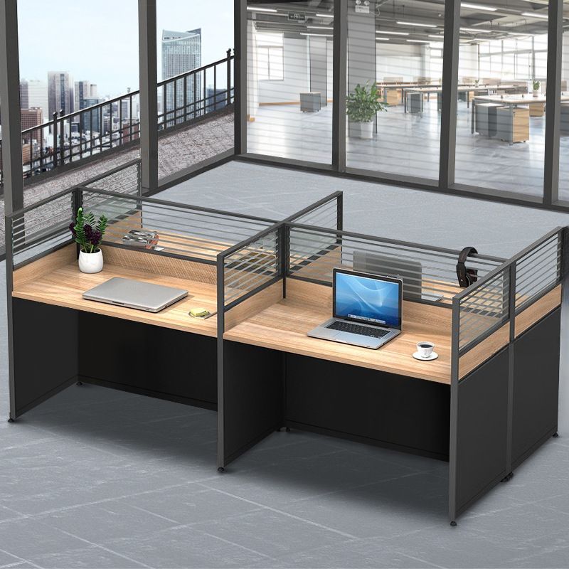 QandAHome -Henly 4-Person Work Station - Grey, Exclude Pedestals