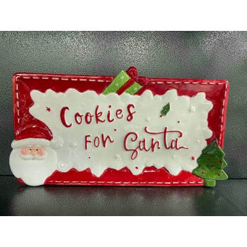 Christmas Ceramic Dinner Plate Rectangular Santa Claus Pattern Relief Plate Afternoon Tea Dessert Tray Steak Plate Tableware