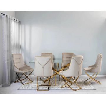 ASHER- Giselle contemporary 7 piece  dinning set beige