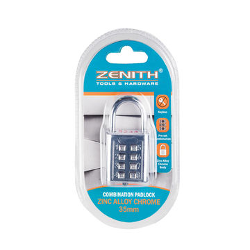 Combination Padlock - Zinc Alloy Chrome - 8 Digits - Silver - 35mm - 4 Pack