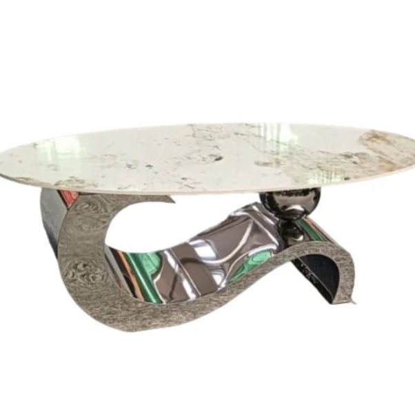 Raven Marble Top Modern Coffee Table -Silver