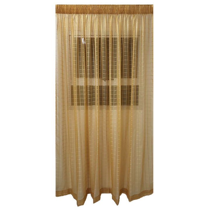 Matoc Readymade Curtain -Grid Voile -Yellow -Taped -140cm W x 218cm H