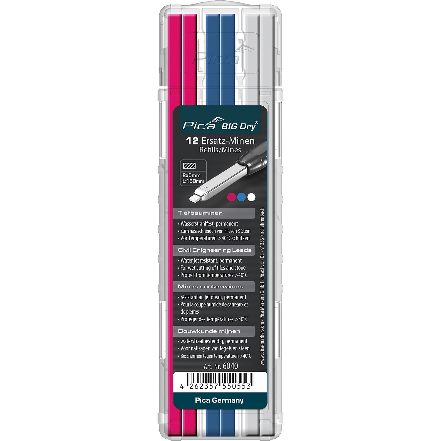 Pica Big Dry Permanent Lead Refill 12Pc Set Ass. Colors