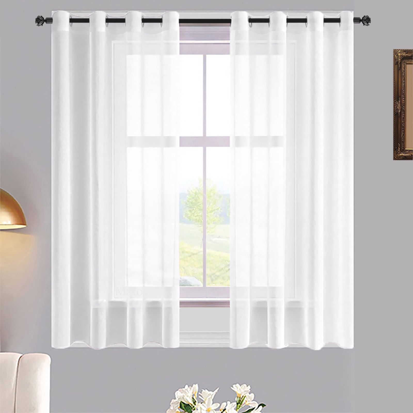 Matoc Designs Café Curtain - Mystic Voile - White - Eyelet - 110cm W x 123cm H -  2 Pack