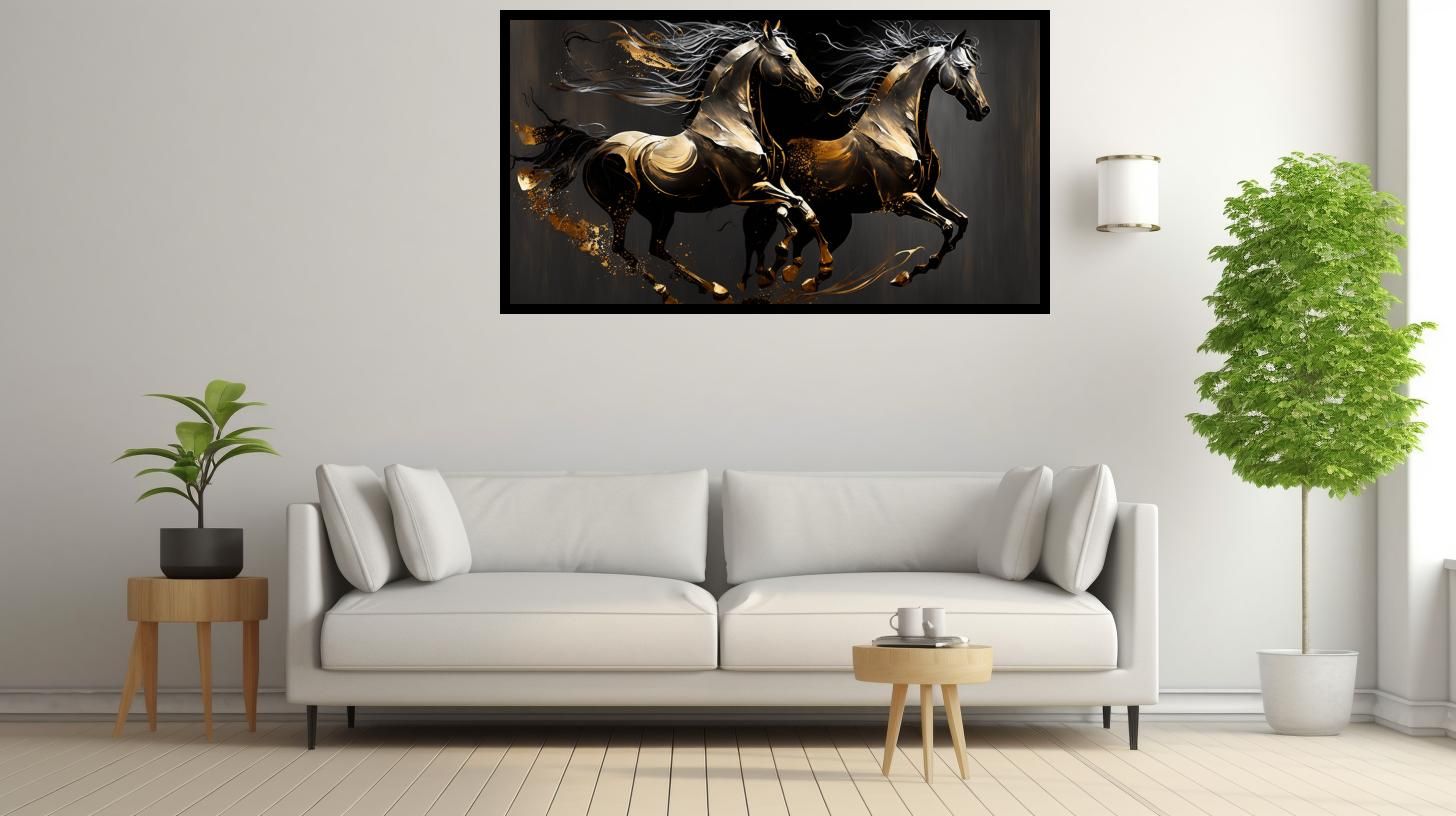 Canvas Wall Art - Canvas Wall Art-Running Golden Horses - B1172 [120 x 80 cm]