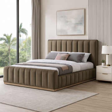 Denia Velvet Upholstered Sleigh Bed Queen Brown